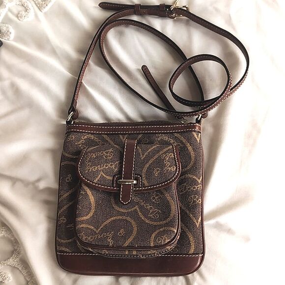 Dooney & Bourke Brown And Gold Signature Patterned Compact Crossbody Bag 🤎 - Picture 14 of 16